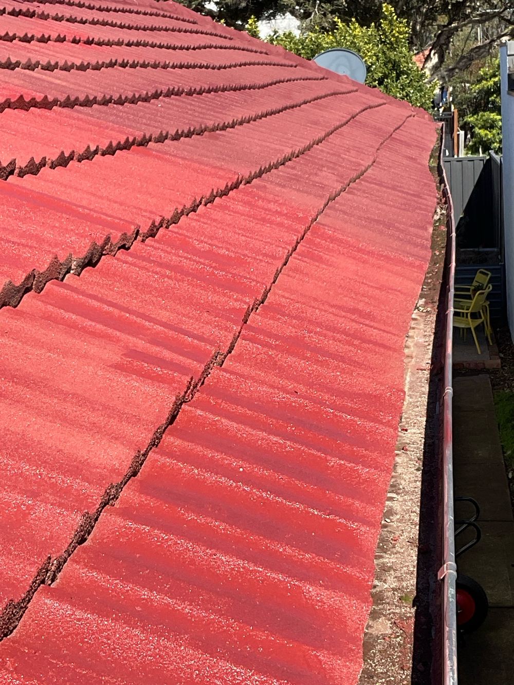 Gutters out of level, recorded on a pre-purchase inspection in Newport